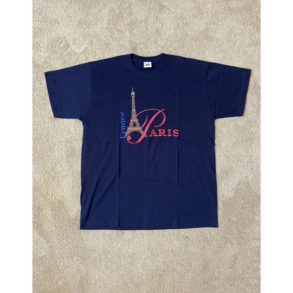 France Estelle Embroidered Black Eiffel Tower Vintage Tee Y2K 90’s Size Large